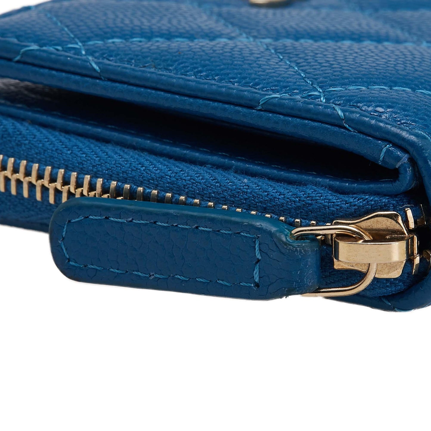 Blue Chanel CC Quilted Caviar Zip Coin Purse
