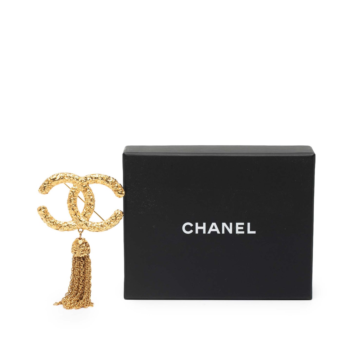 Gold Chanel Gold Plated CC Logo Tassel Lava Fringe Brooch