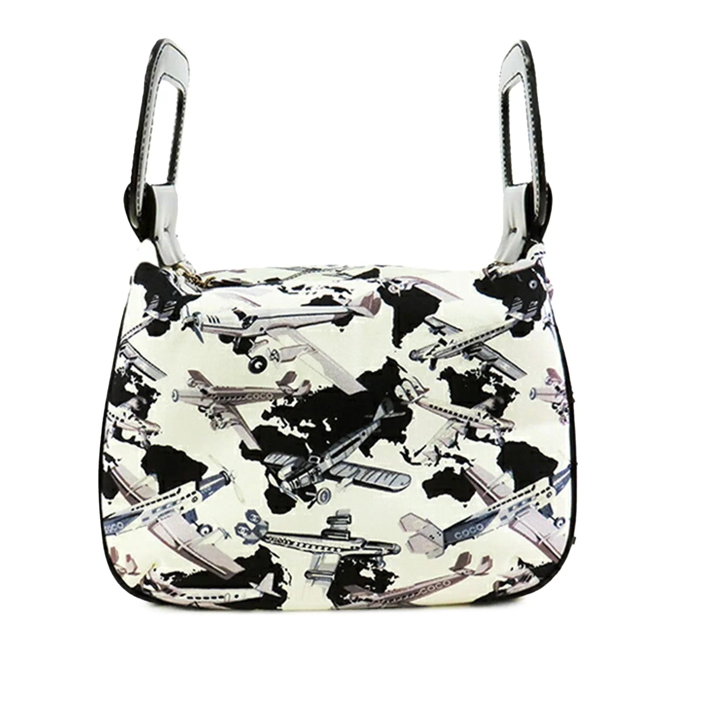 White Chanel Printed Canvas Coco Airline Handbag