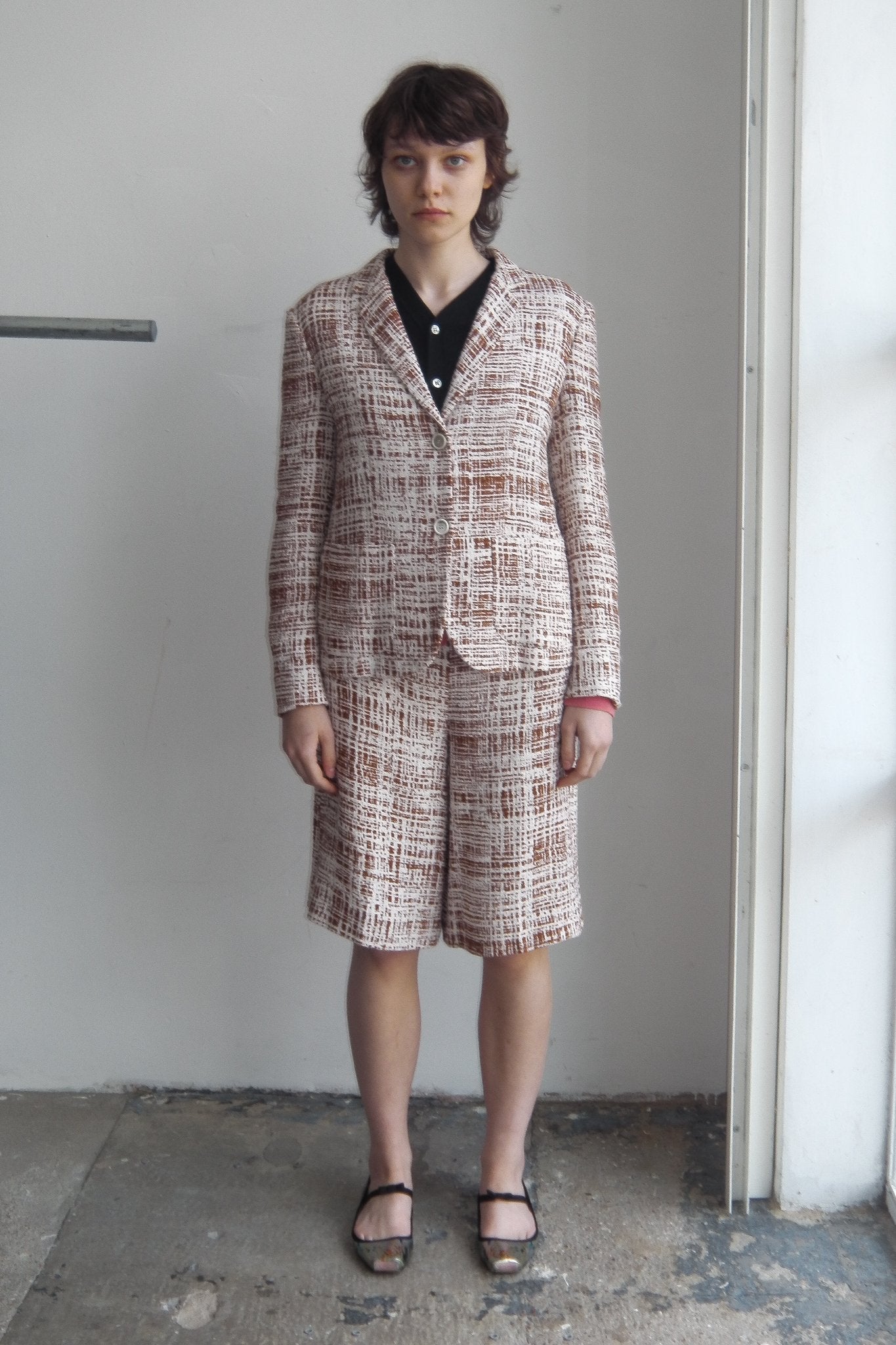 Prada print shorts and blazer suit