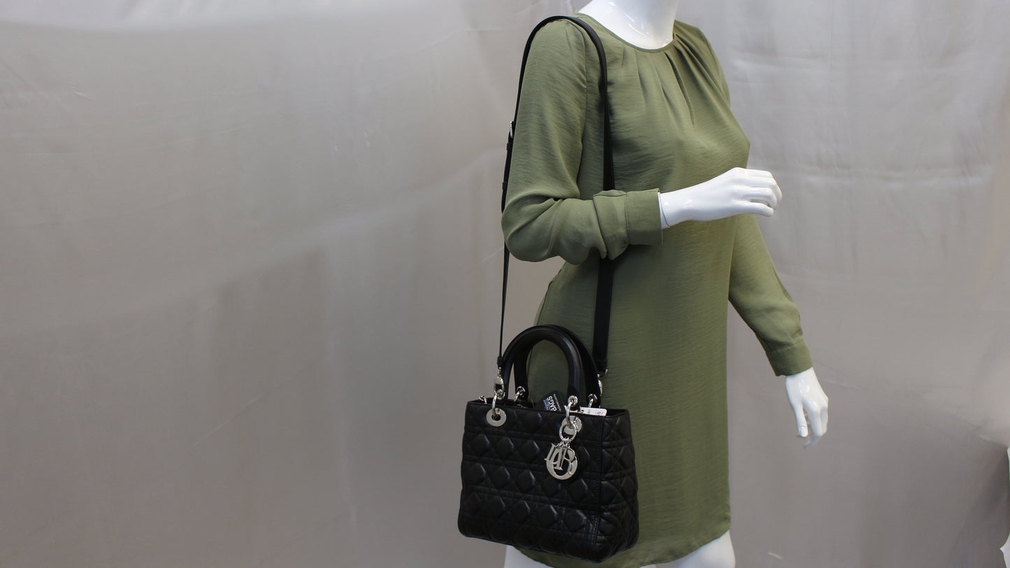 CHRISTIAN DIOR Cannage Quilted  Leather Lady Dior Medium Bag TT1027