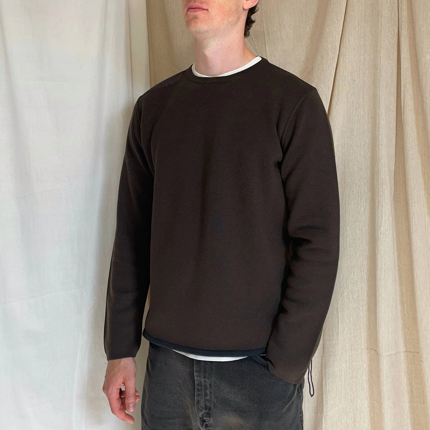 Prada Sport Khaki 00s Nylon Panel Technical Knit Crewneck Jumper