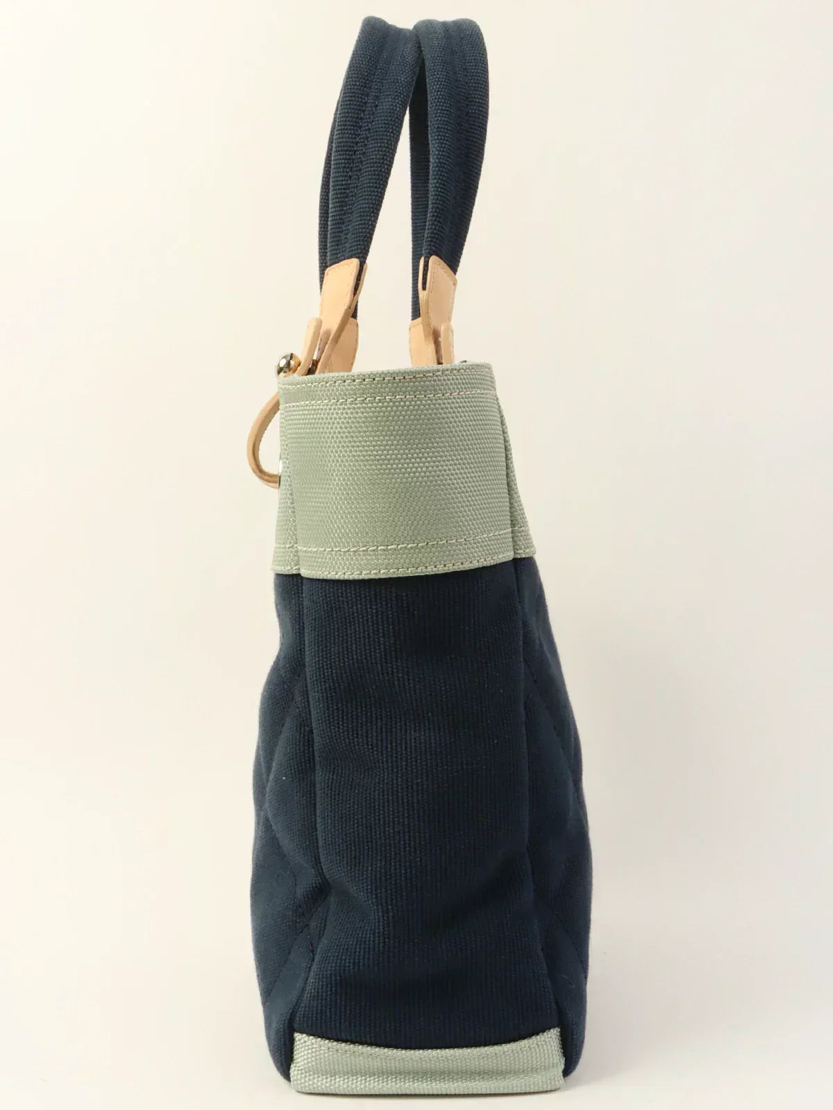 CHANEL Around 2009 Made Paris Biarritz Tote Bag Pm Navy/Sage Green/Beige