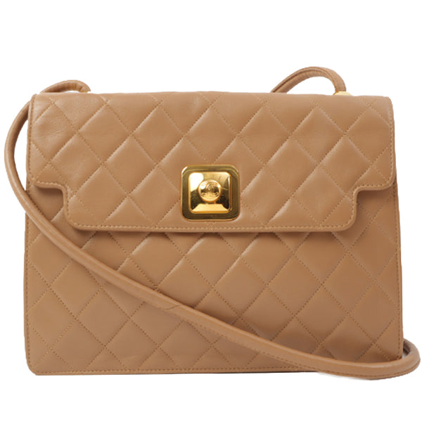 Chanel Around 1990 Made Square Cc Mark Push Lock Shoulder Bag Amber