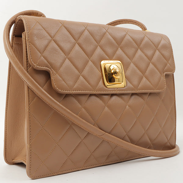Chanel Around 1990 Made Square Cc Mark Push Lock Shoulder Bag Amber