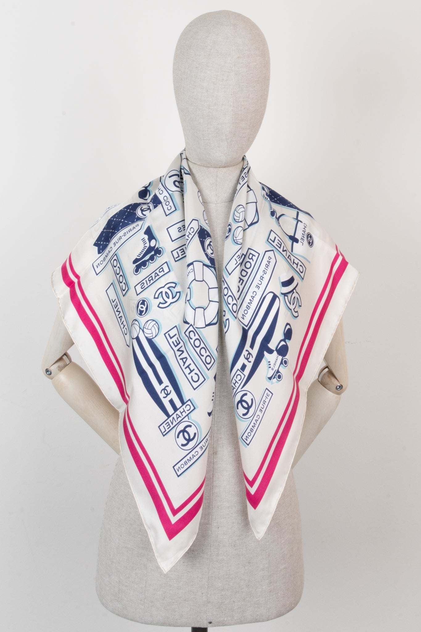 CHANEL Scarf Rollerskates White Blue Pink