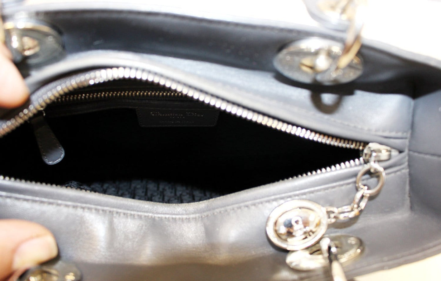 CHRISTIAN DIOR Cannage Quilted  Leather Lady Dior Medium Bag