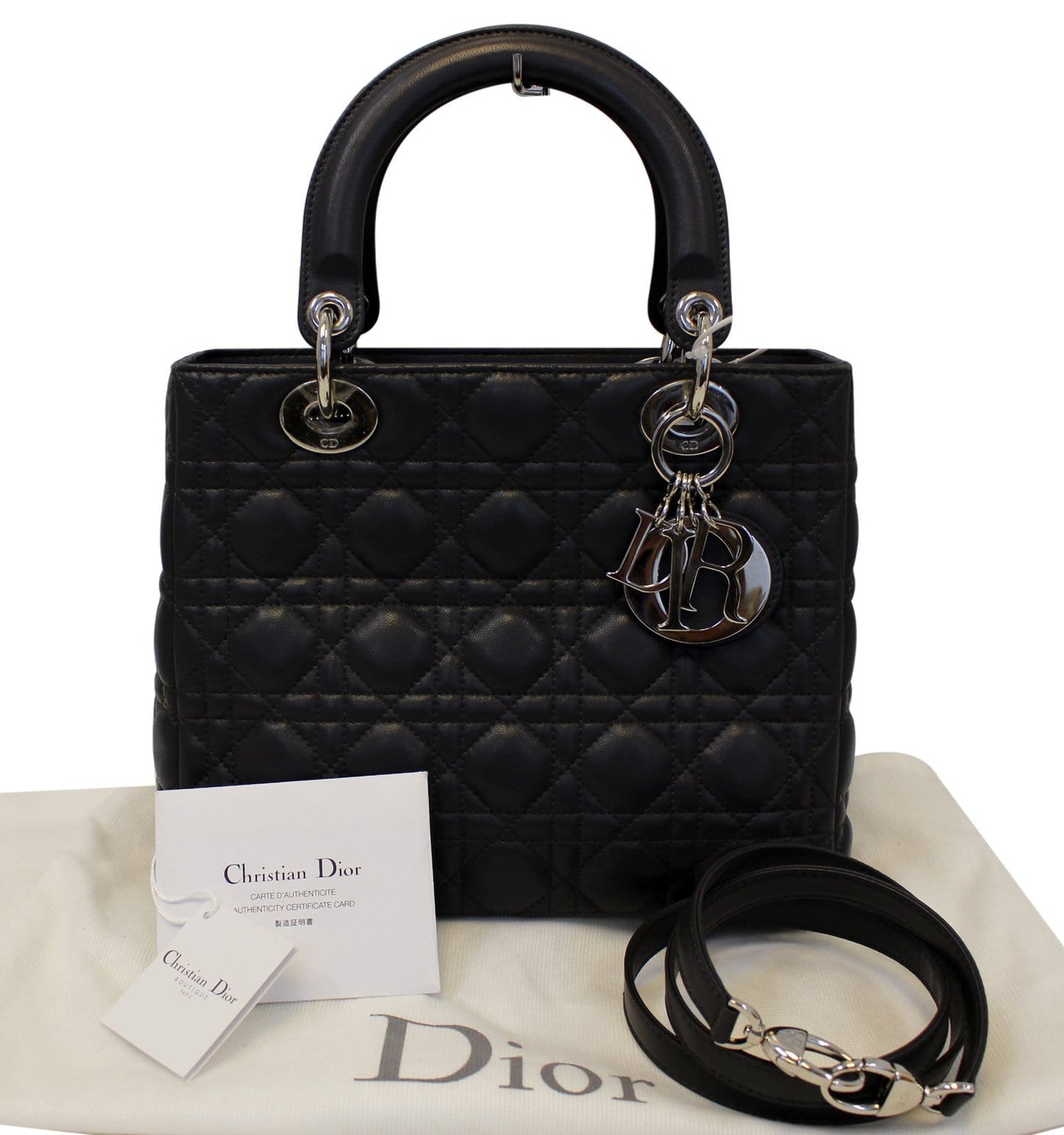 CHRISTIAN DIOR Cannage Quilted  Leather Lady Dior Medium Bag