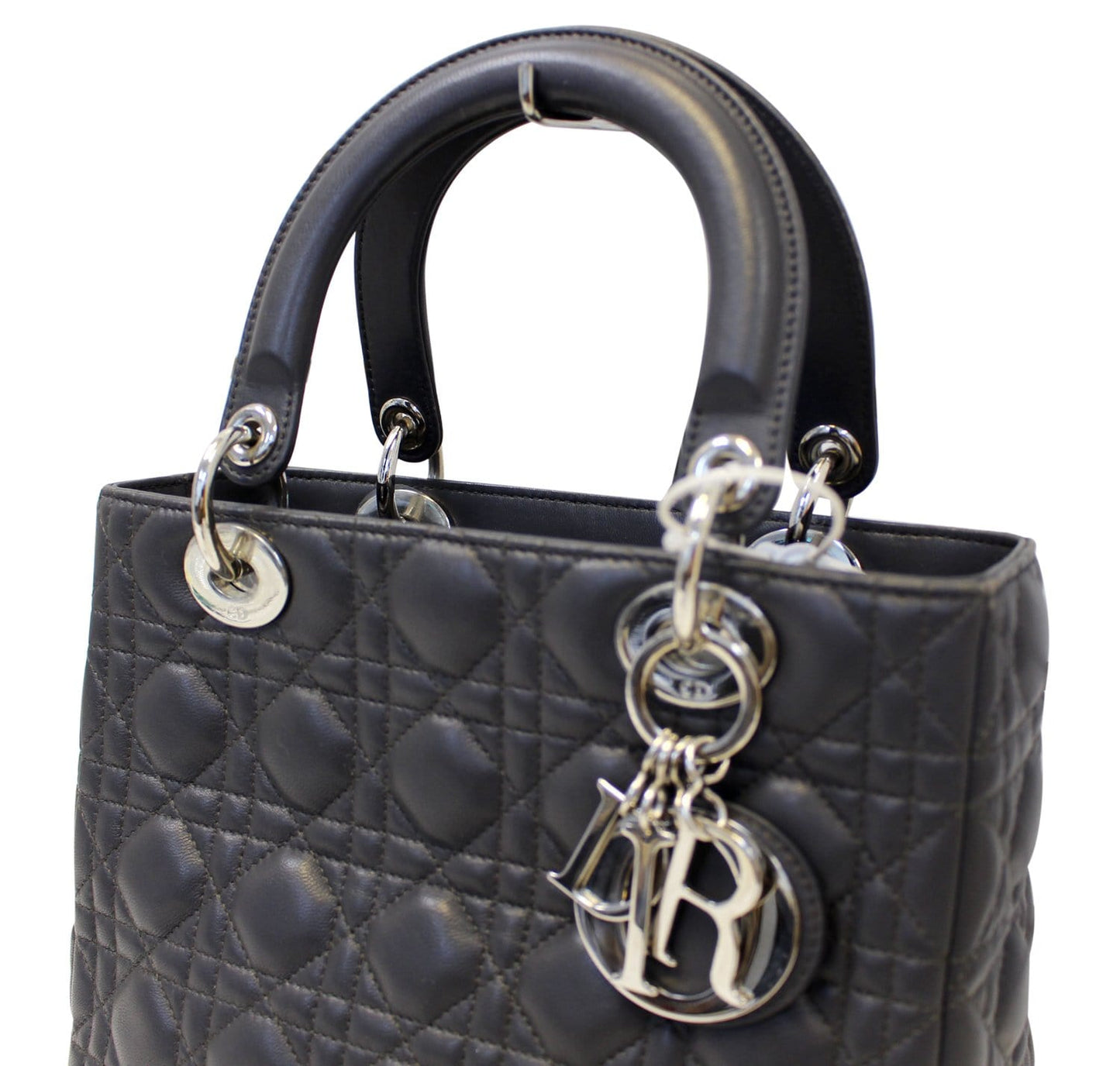 CHRISTIAN DIOR Cannage Quilted  Leather Lady Dior Medium Bag