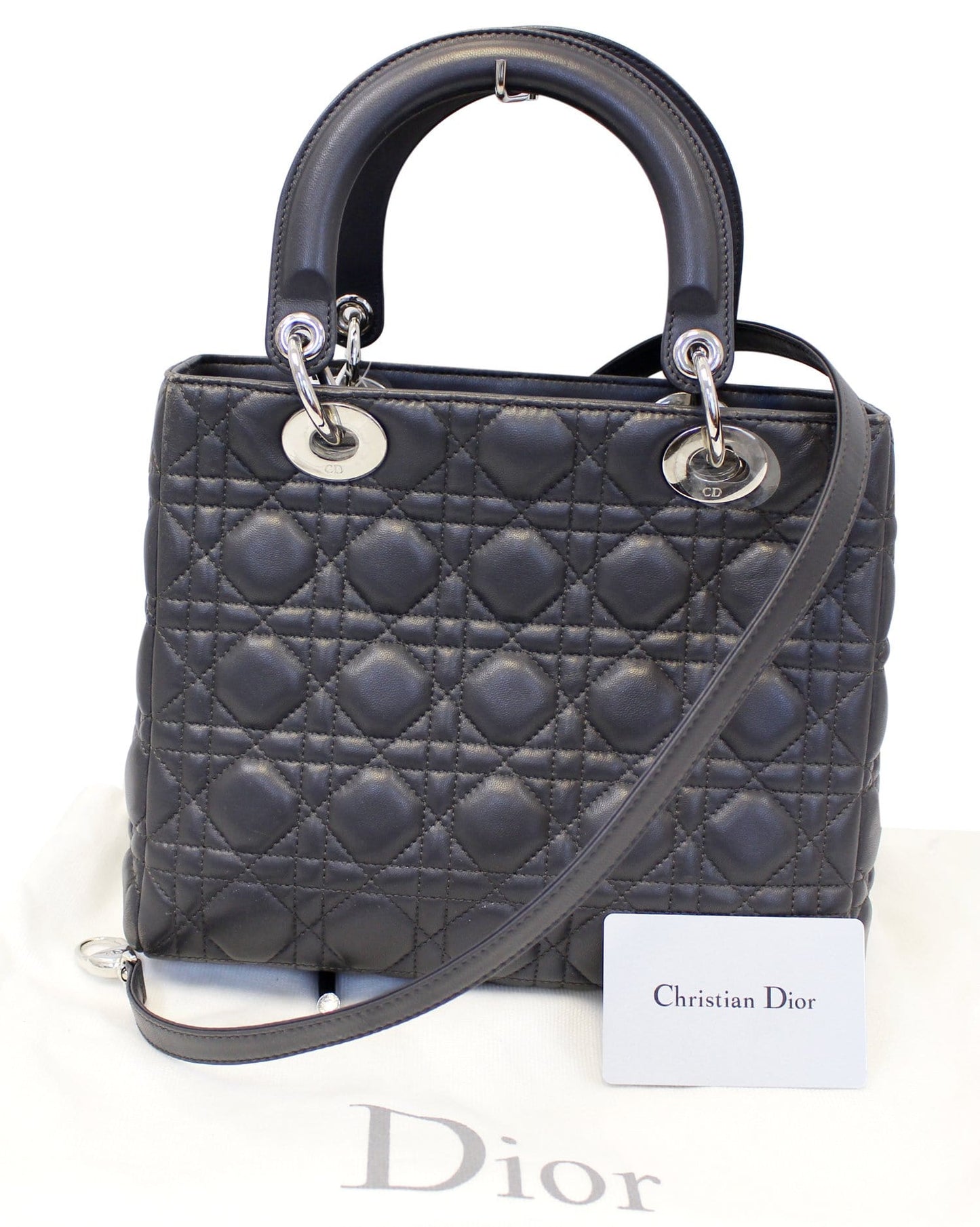 CHRISTIAN DIOR Cannage Quilted  Leather Lady Dior Medium Bag