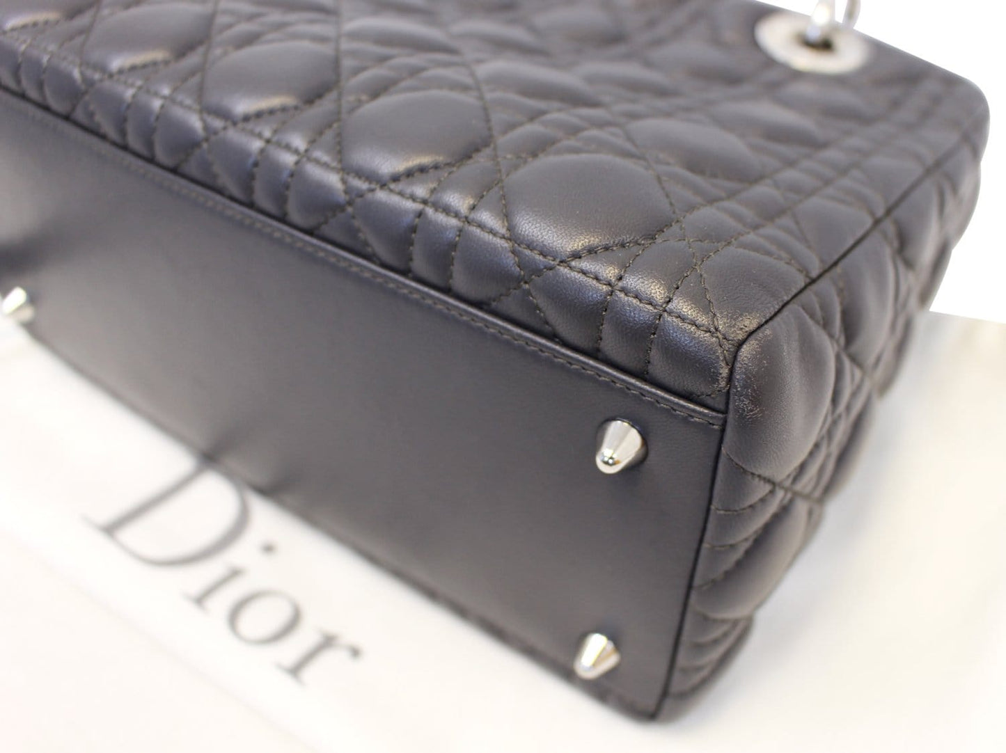 CHRISTIAN DIOR Cannage Quilted  Leather Lady Dior Medium Bag
