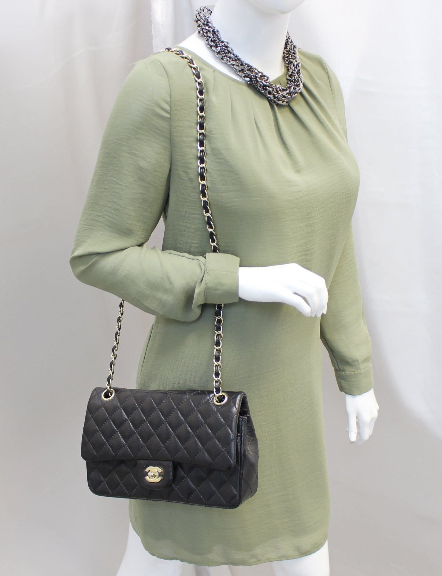 CHANEL Quilted  Leather Double Flap Classic Medium Black Bag