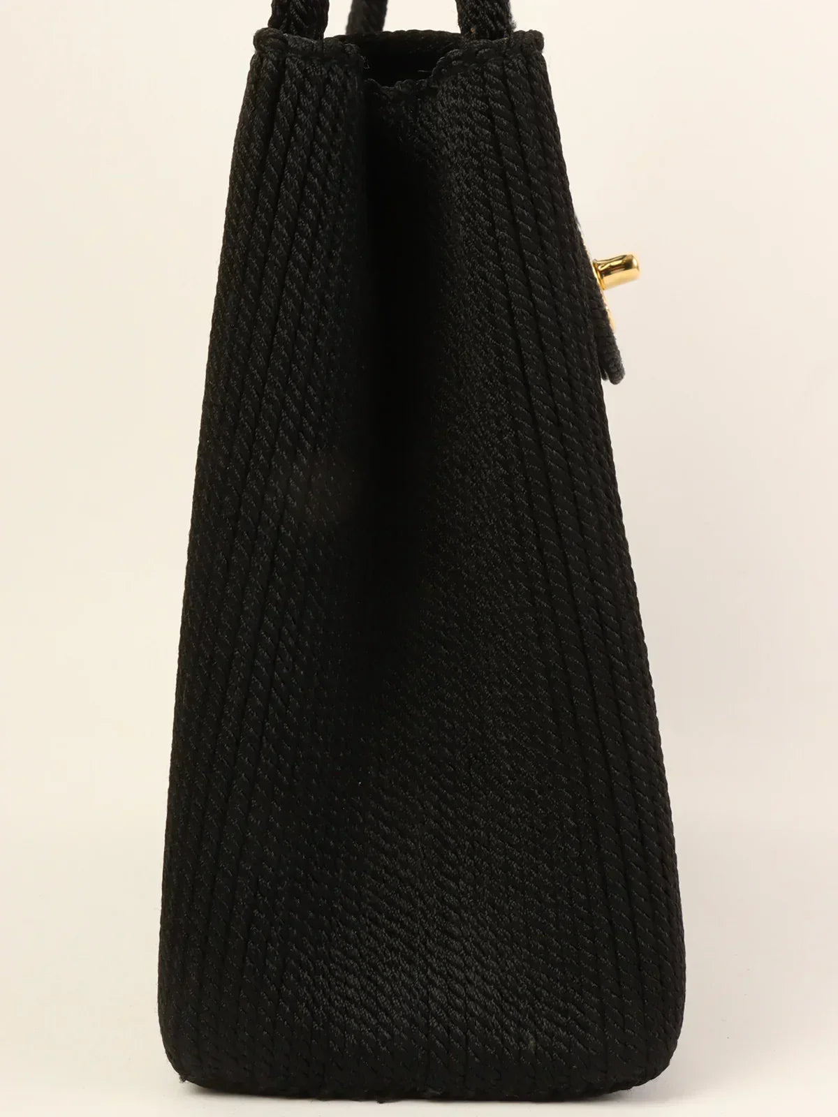 CHANEL Around 1998 Made Cotton Turn-Lock Top Handle Bag Black