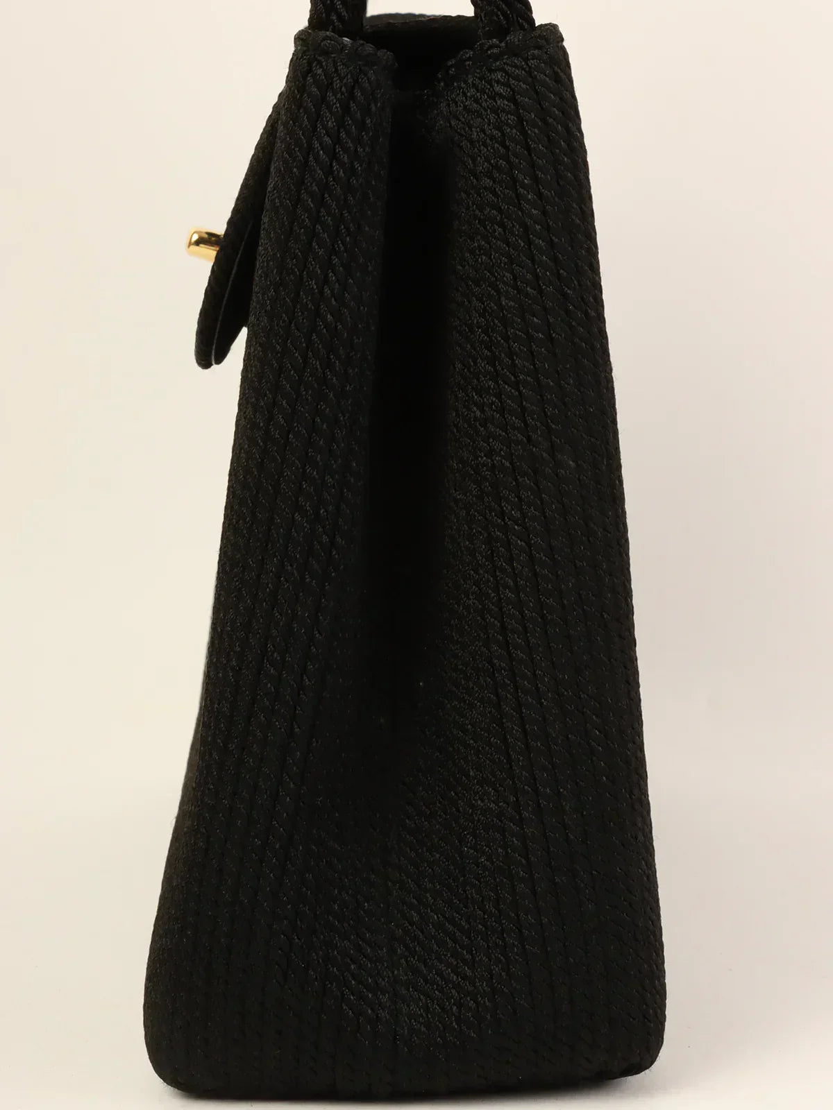 CHANEL Around 1998 Made Cotton Turn-Lock Top Handle Bag Black