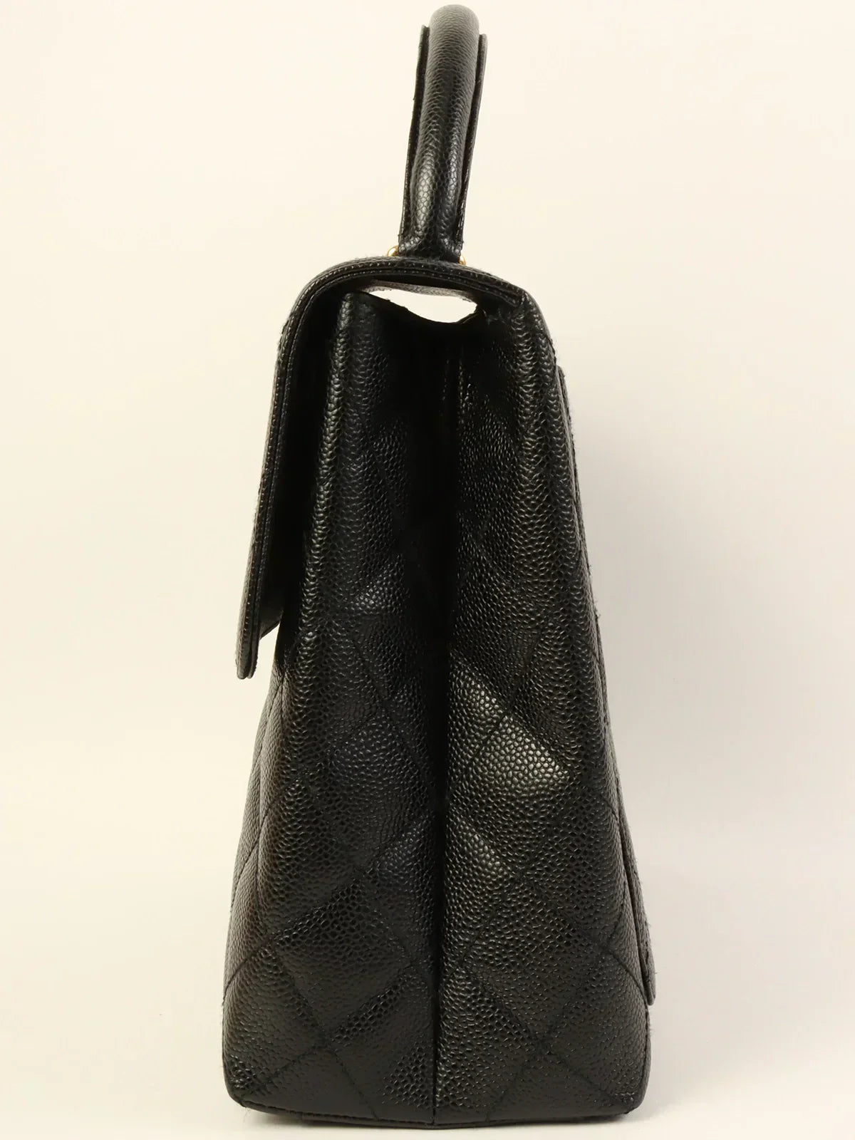 CHANEL Around 2001 Made Caviar Skin Turn-Lock Top Handle Bag Black