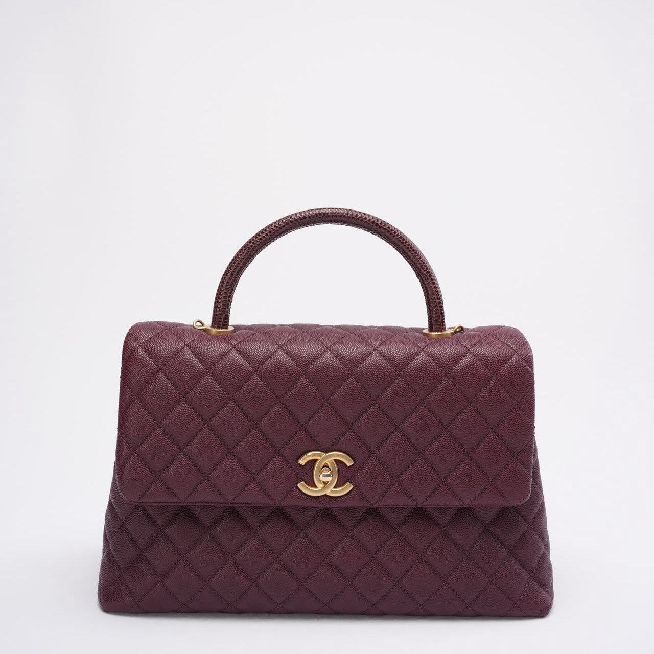 Chanel Burgundy Quilted Coco Lizard Handle Flap Caviar 2017