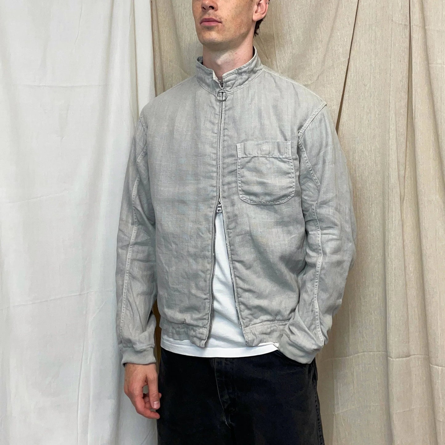 Prada Sport Grey 00s Linen Zip-Through Lightweight Jacket