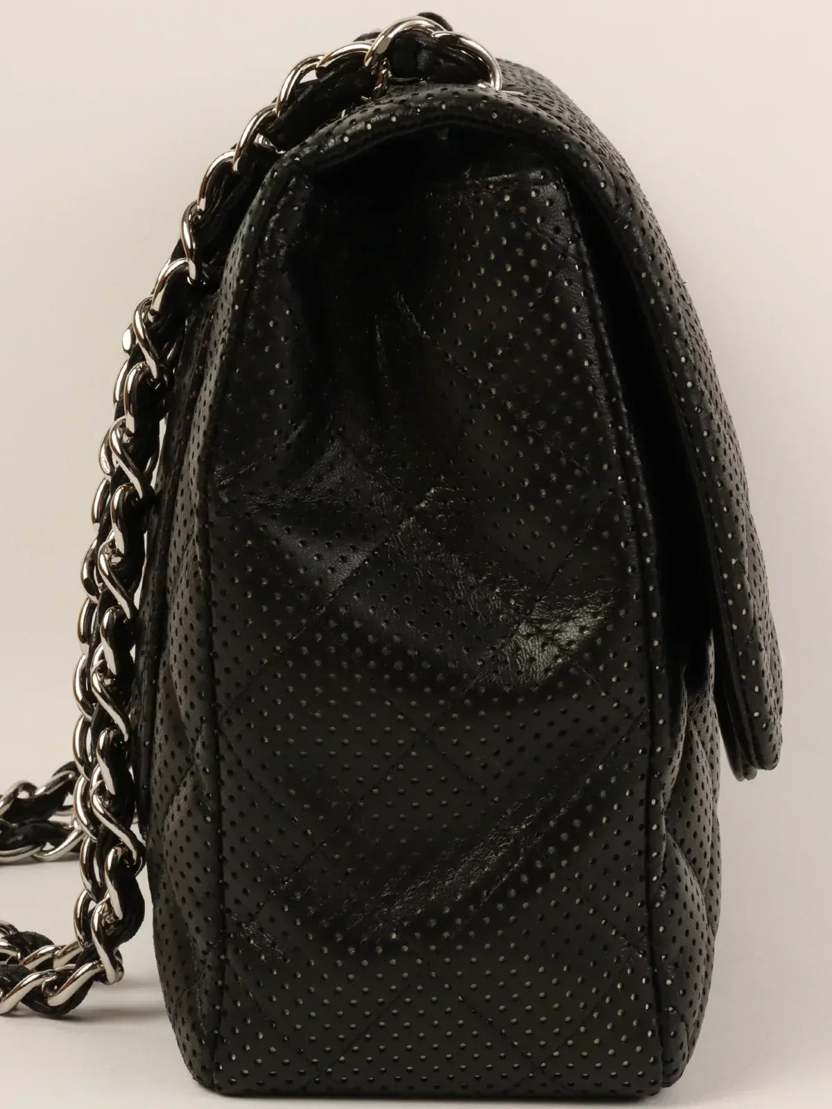 CHANEL Around 2007 Punching Leather Turn-Lock Chain Shoulder Bag Black
