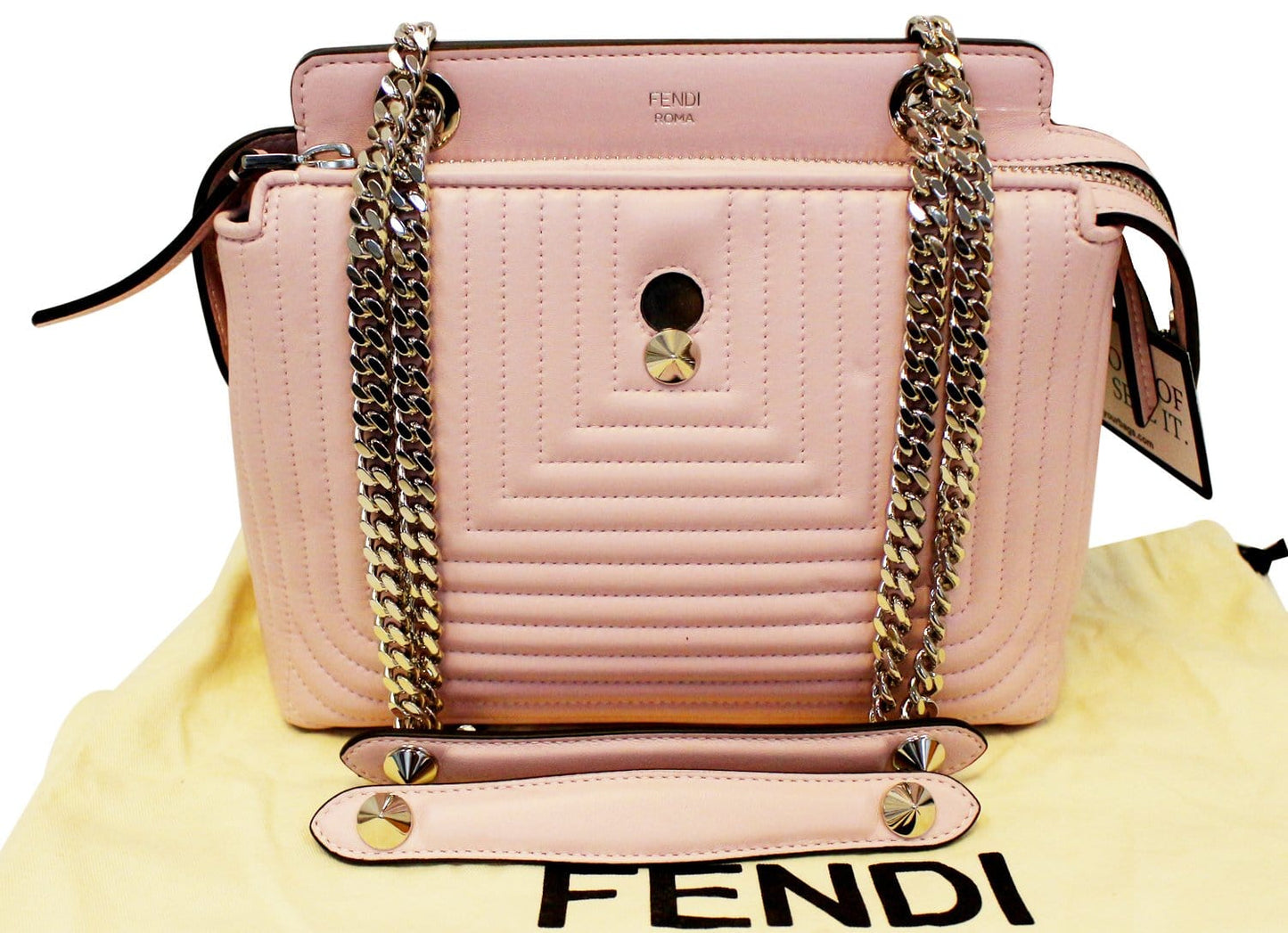 FENDI DOTCOM Click Quilted  Pink Leather Chain Shoulder Bag