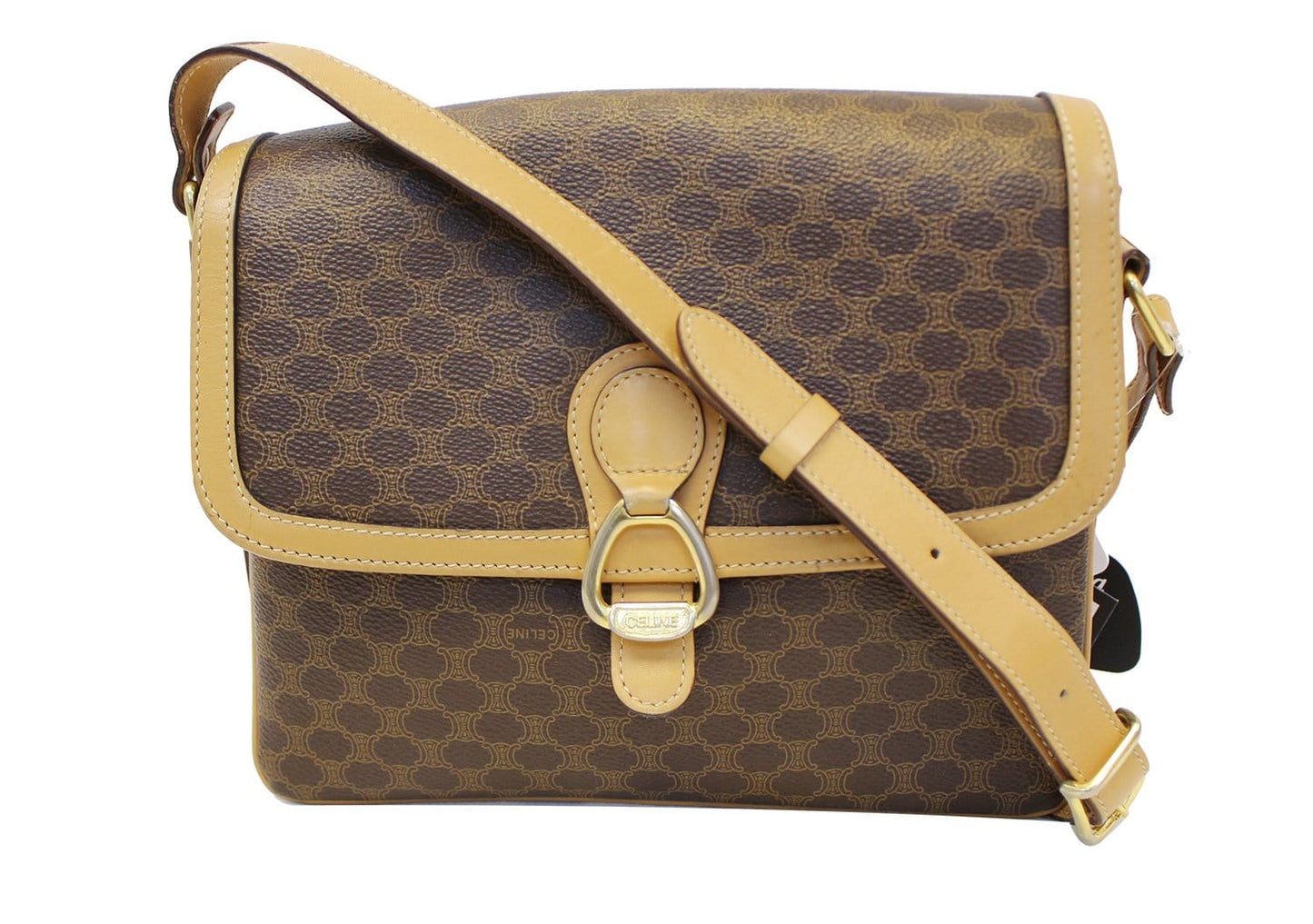 CELINE Macadam Pattern PVC Leather Brown Crossbody Bag