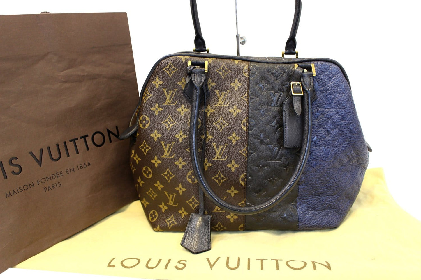 LOUIS VUITTON Monogram Blocks Stripes Medium Bag Marine Satchel Bag