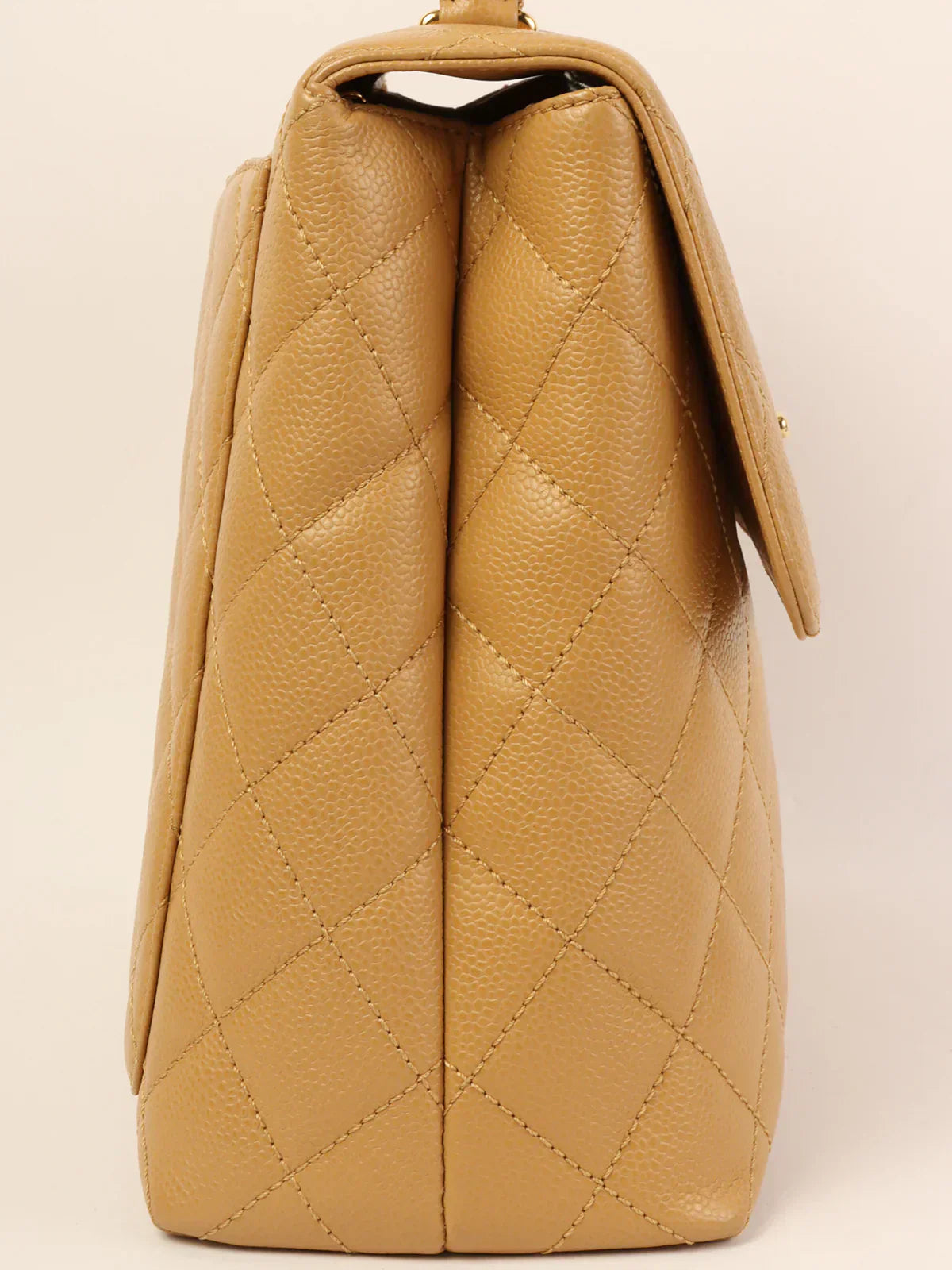 CHANEL Around 2003 Made Caviar Skin Matelasse Plate Hand Bag Beige