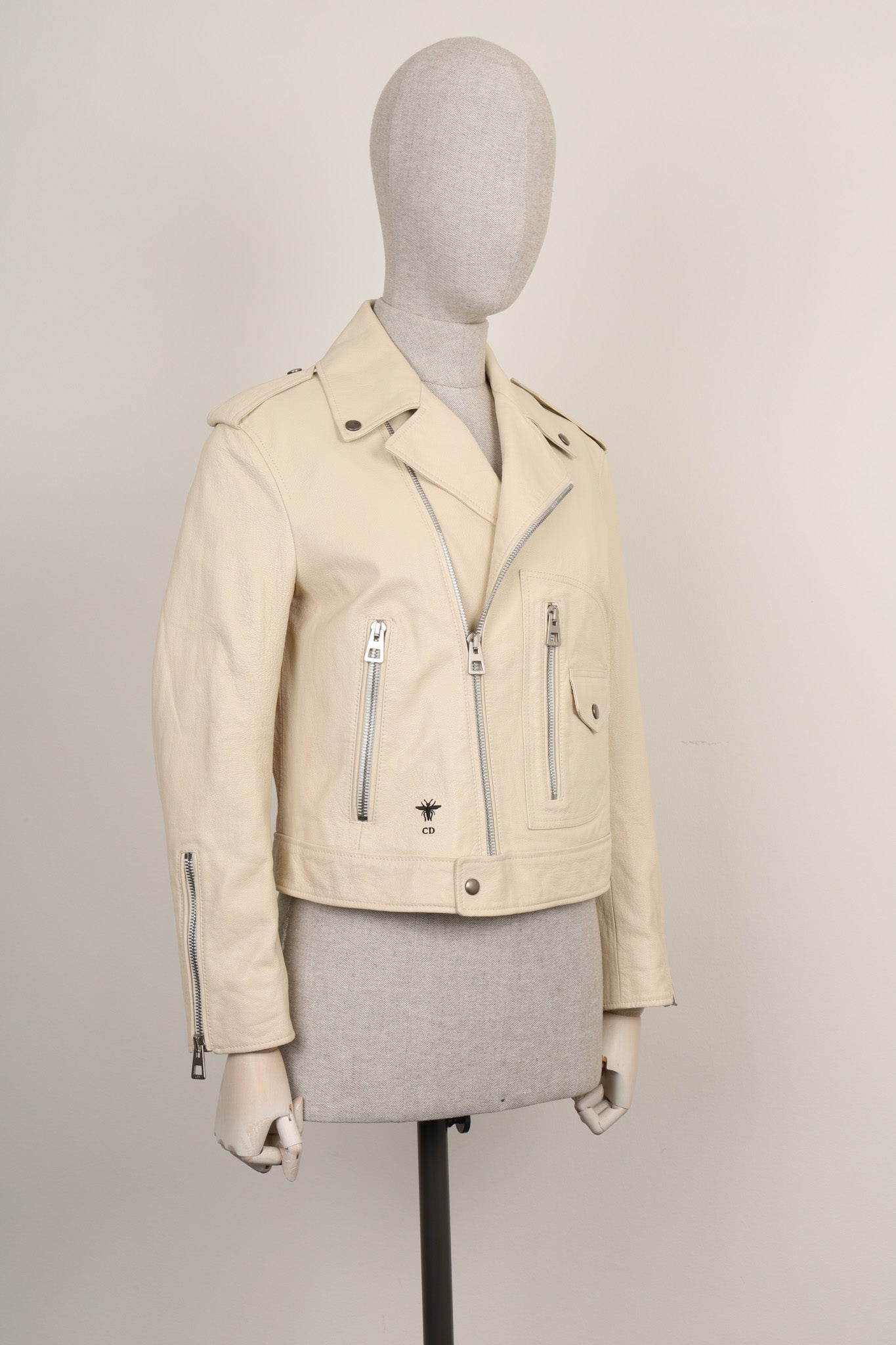 CHRISTIAN DIOR Leather Jacket Printed Back Créme