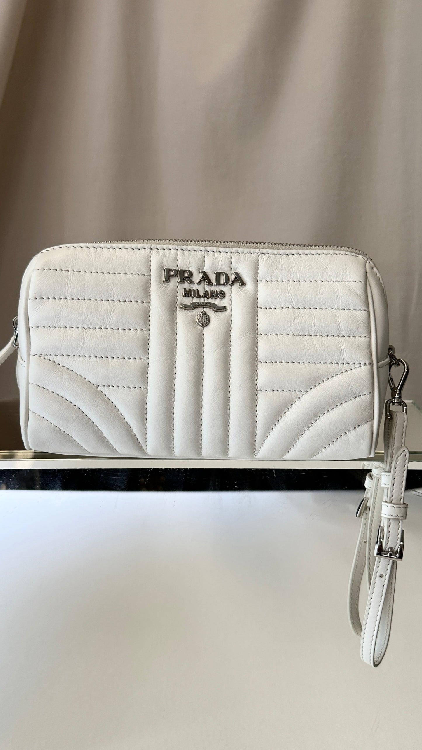 PRADA Quilted Logo Pochette White