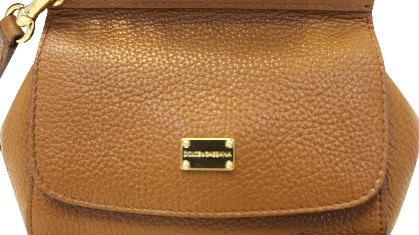 DOLCE & GABBANA Shoulder Bag Small Brown Calf Leather Sicily