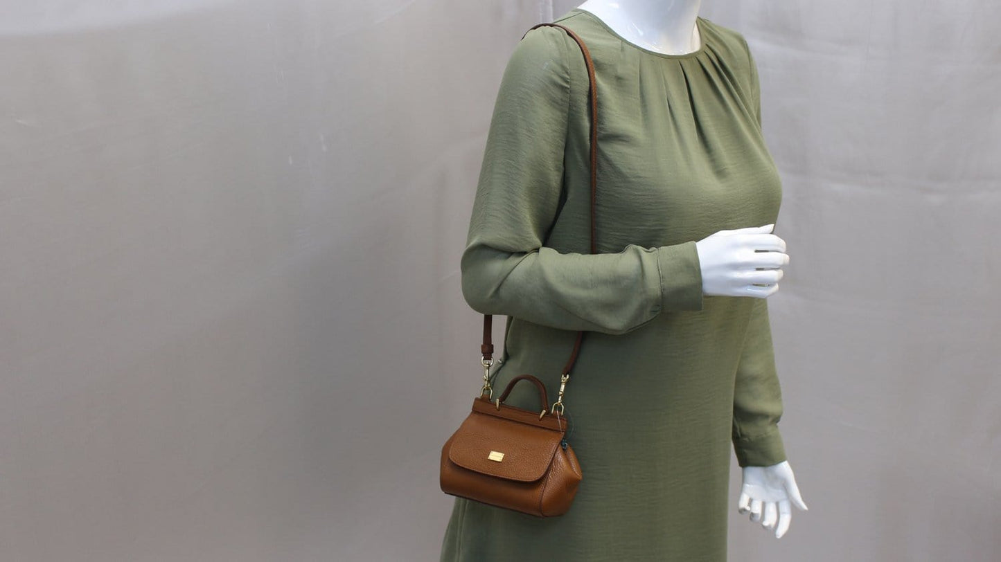 DOLCE & GABBANA Shoulder Bag Small Brown Calf Leather Sicily