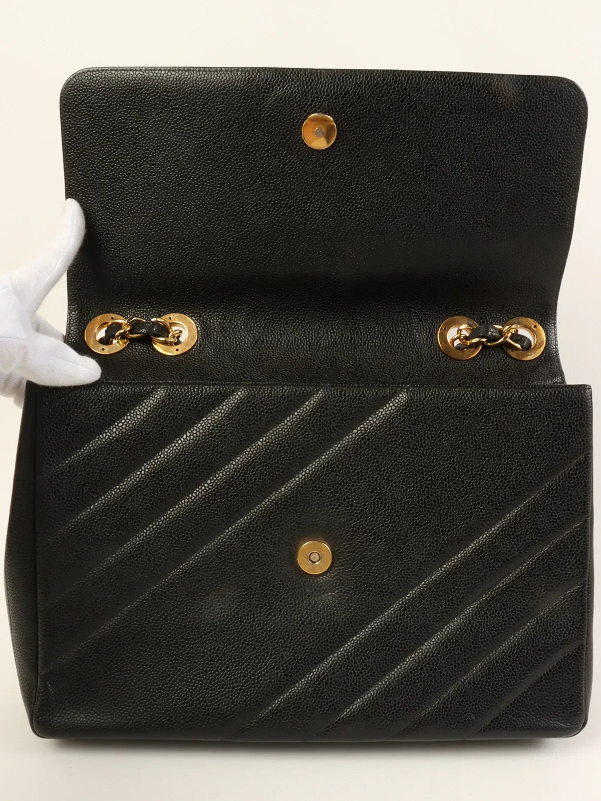 CHANEL Around 1995 Made Caviar Skin Cc Mark Diagonal Stitch Chain Bag Black
