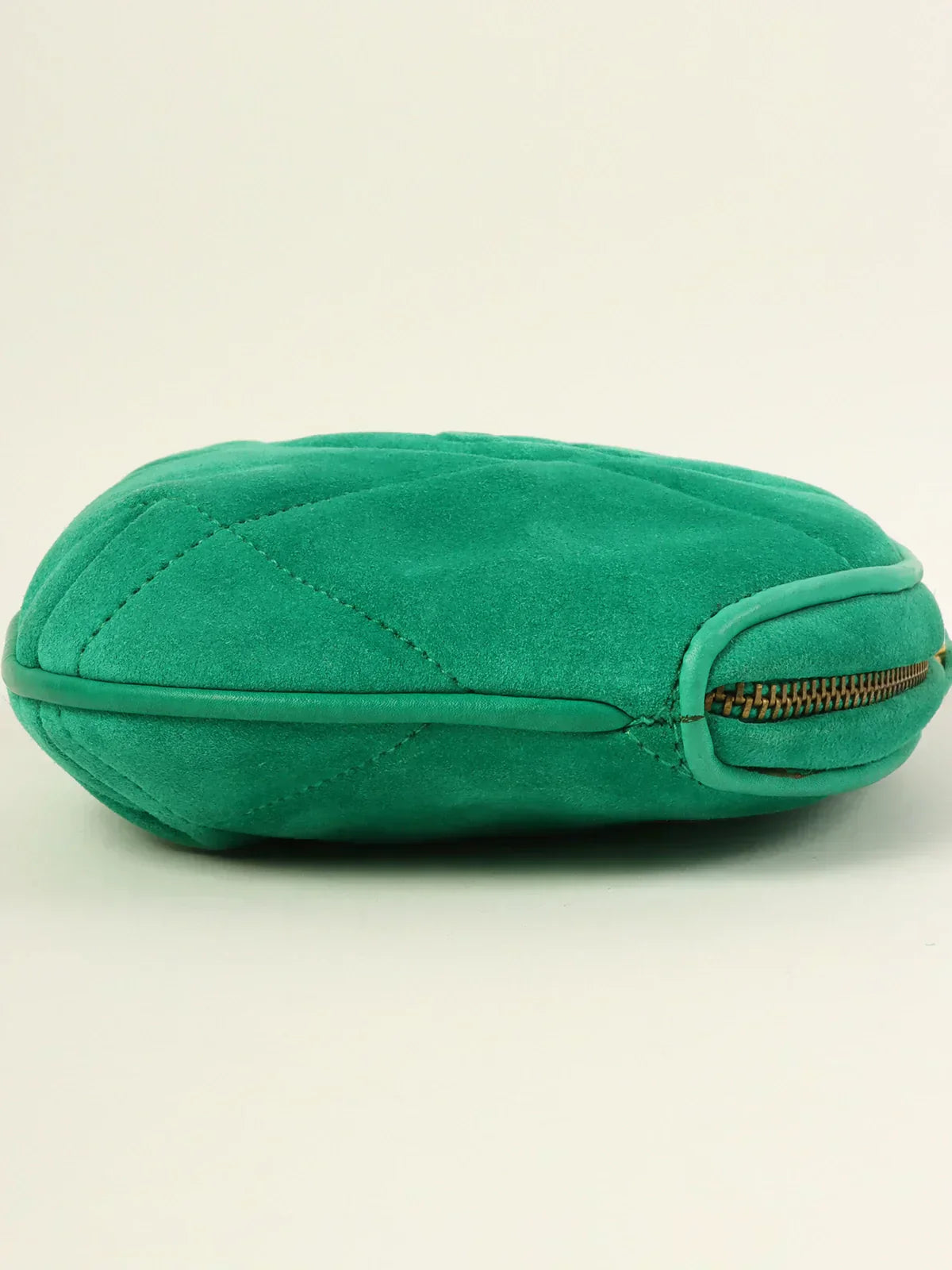 CHANEL Around 1990 Made Suede Cc Mark Stitch Tassel Clutch Bag Cobalt Green