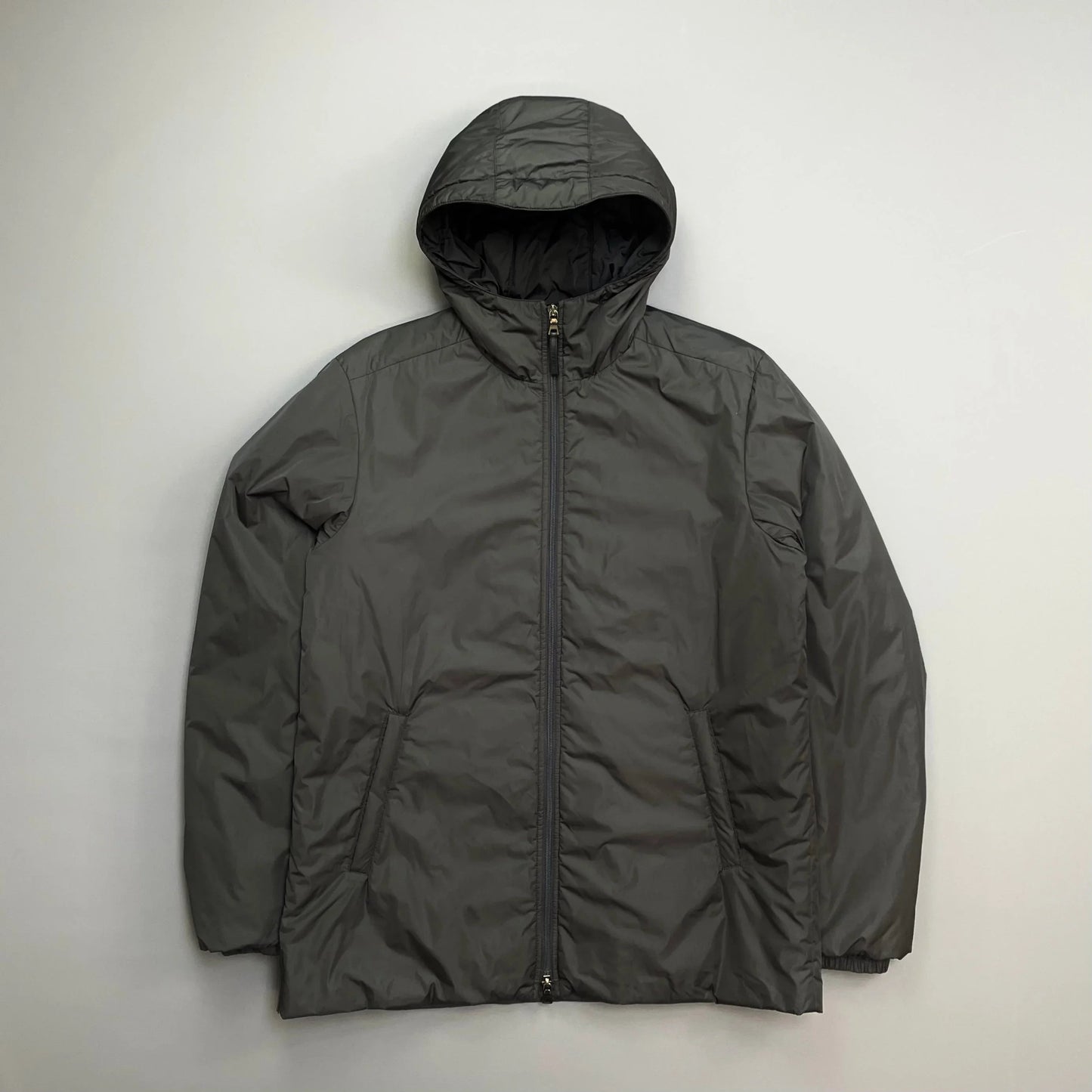 Prada Sport Charcoal Grey 2007 Padded Nylon Hooded Parka Jacket