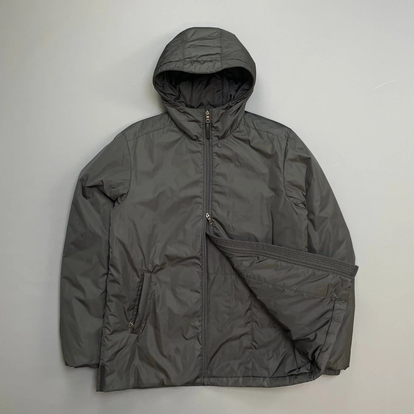 Prada Sport Charcoal Grey 2007 Padded Nylon Hooded Parka Jacket