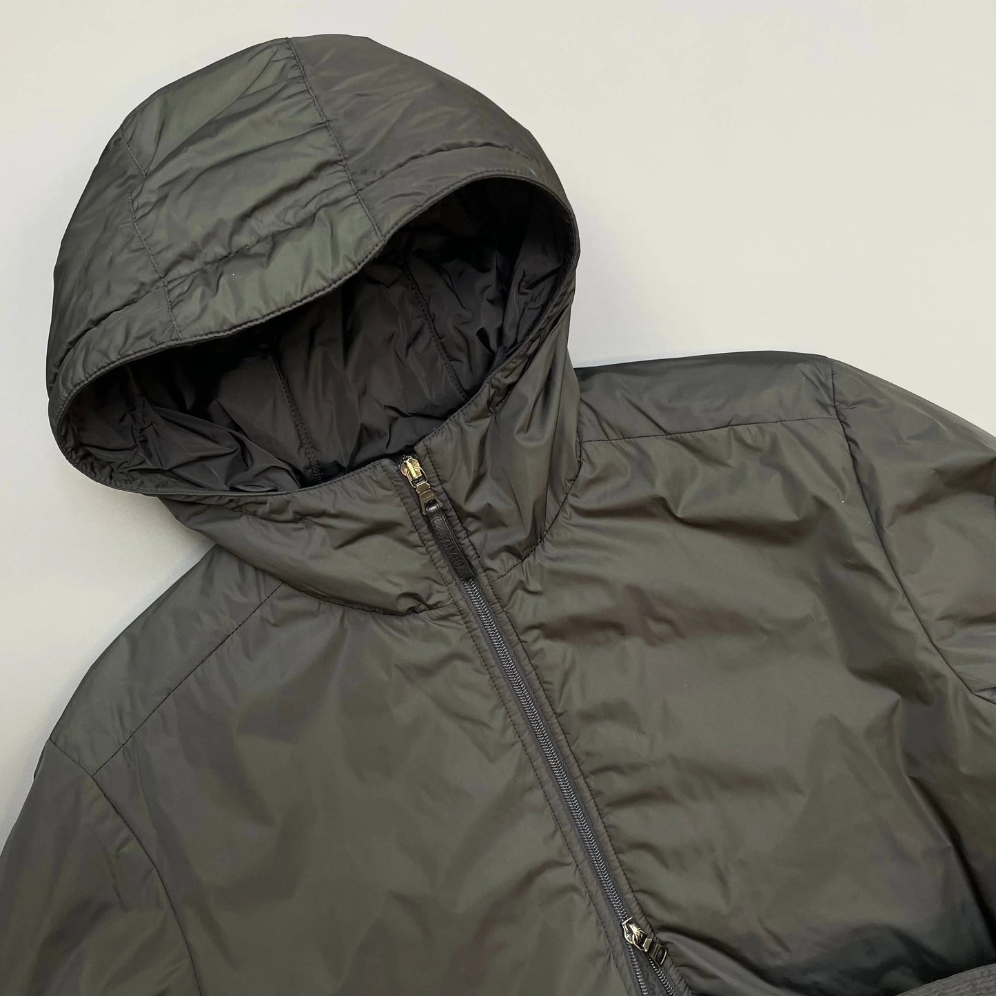 Prada Sport Charcoal Grey 2007 Padded Nylon Hooded Parka Jacket