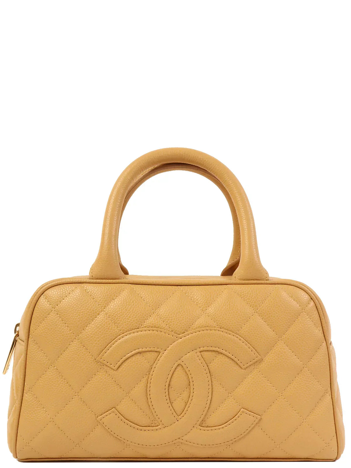 CHANEL Around 2003 Made Caviar Skin Cc Mark Stitch Boston Bag Beige