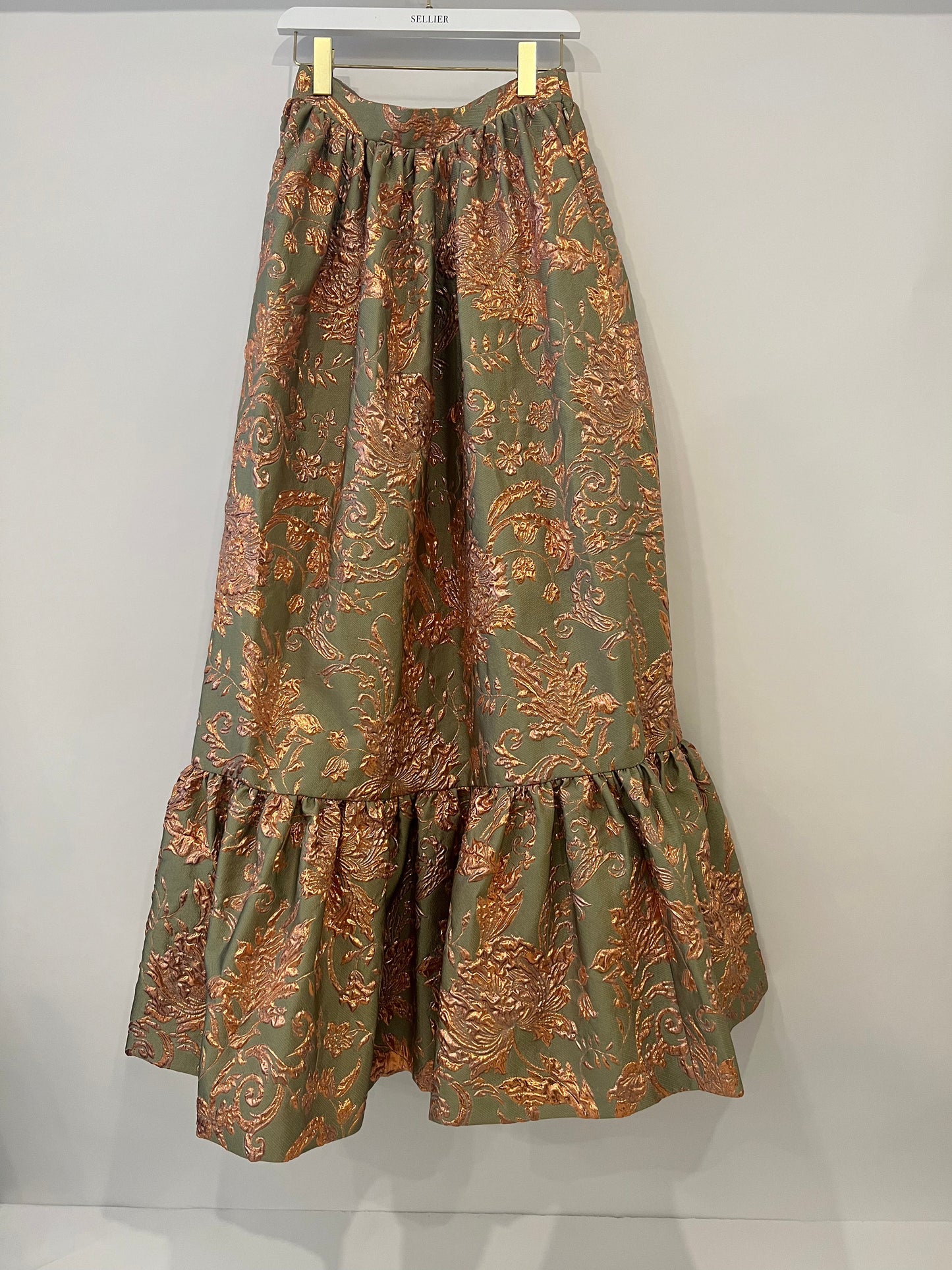 Alena Akhmadullina Green and Rose Gold Embroidered Floral Maxi Skirt Size M (UK 10)