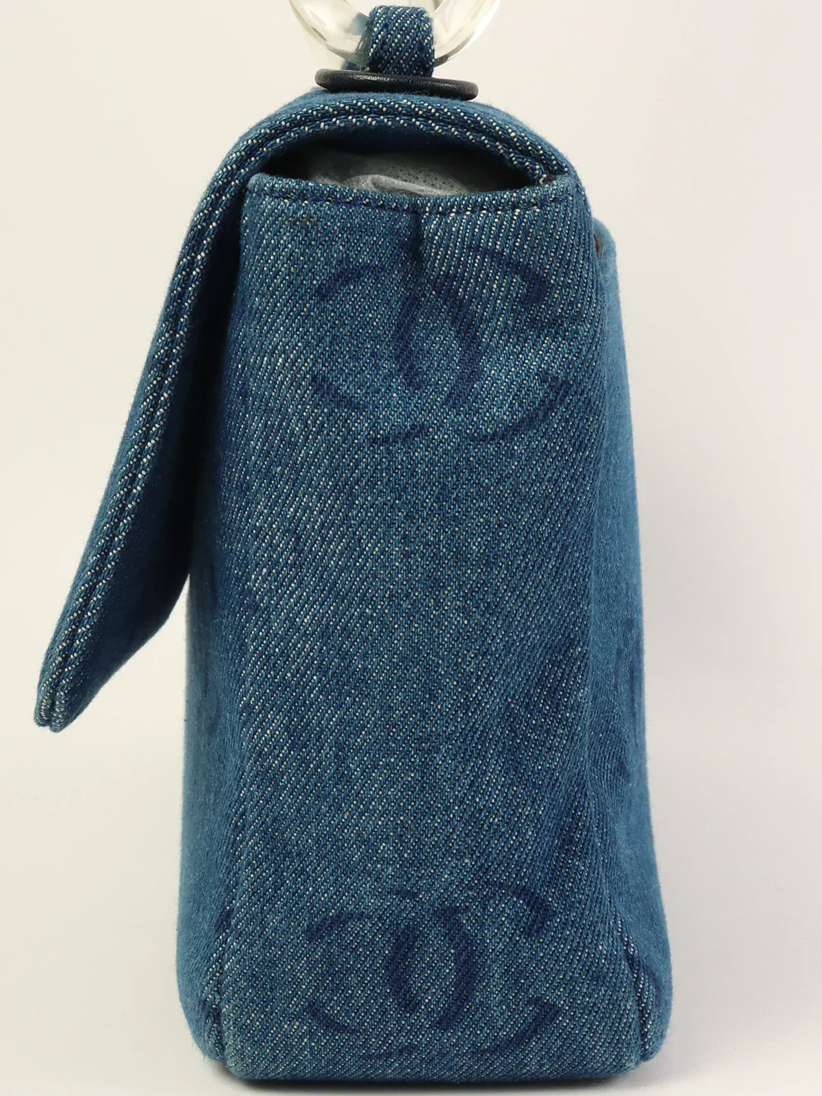 CHANEL Around 2001 Made Denim Clear Turn-Lock Chain Bag Indigo