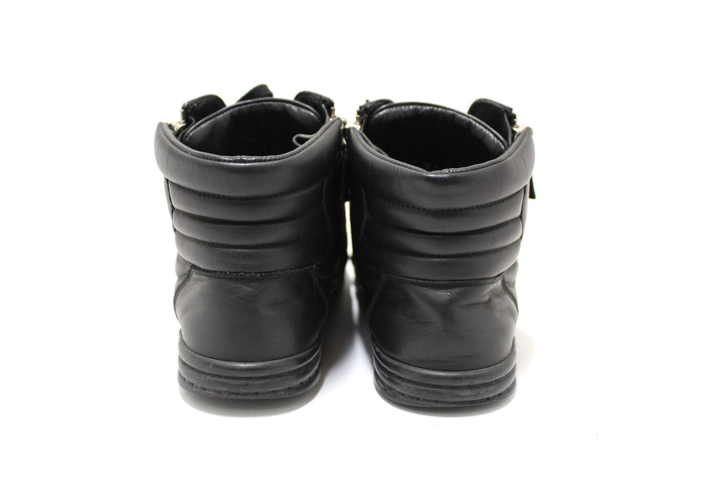 Chanel Black Leather CC Zip Link High Top Sneakers Size