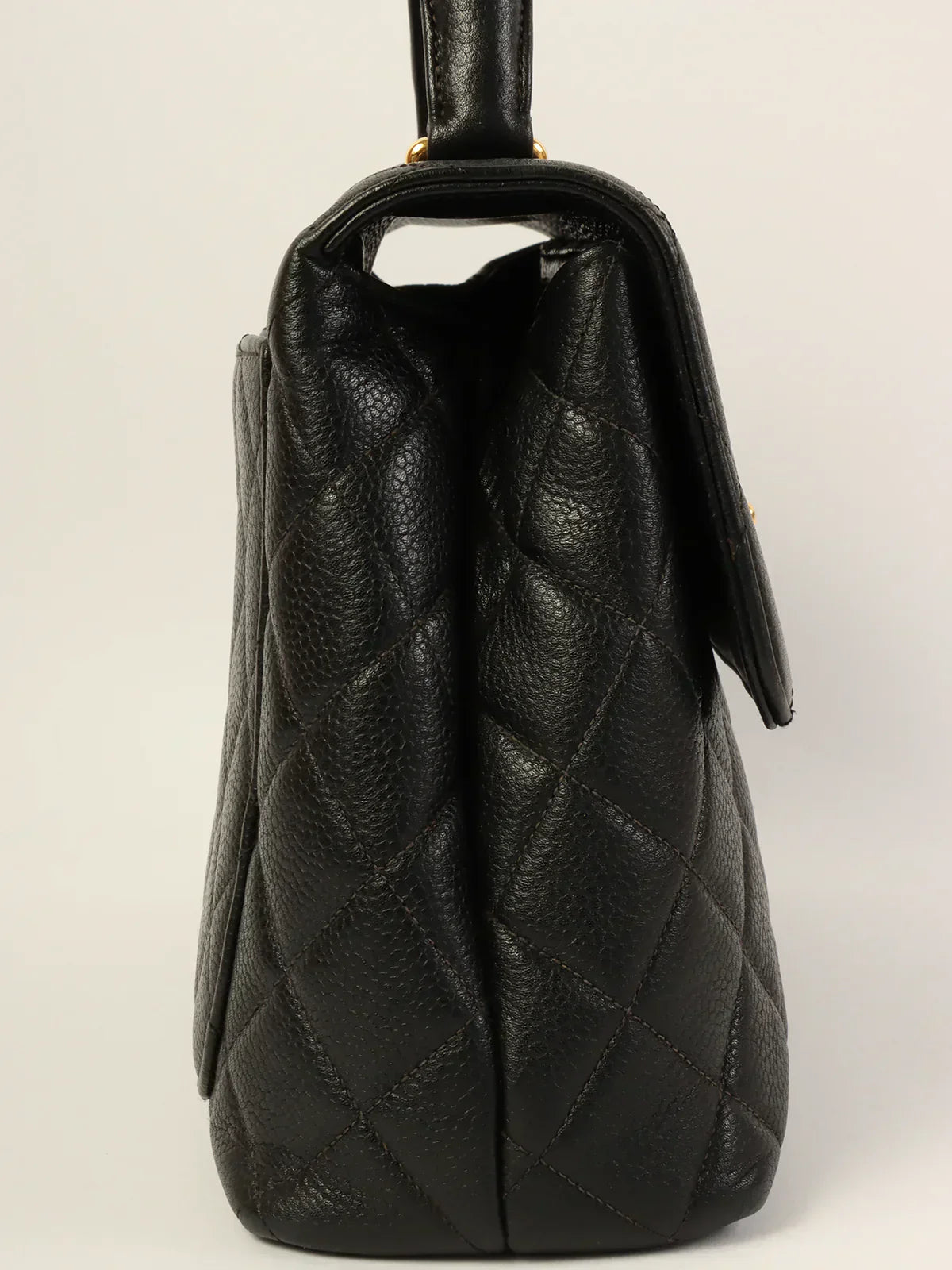 CHANEL Around 1997 Made Caviar Skin Turn-Lock Top Handle Bag Black