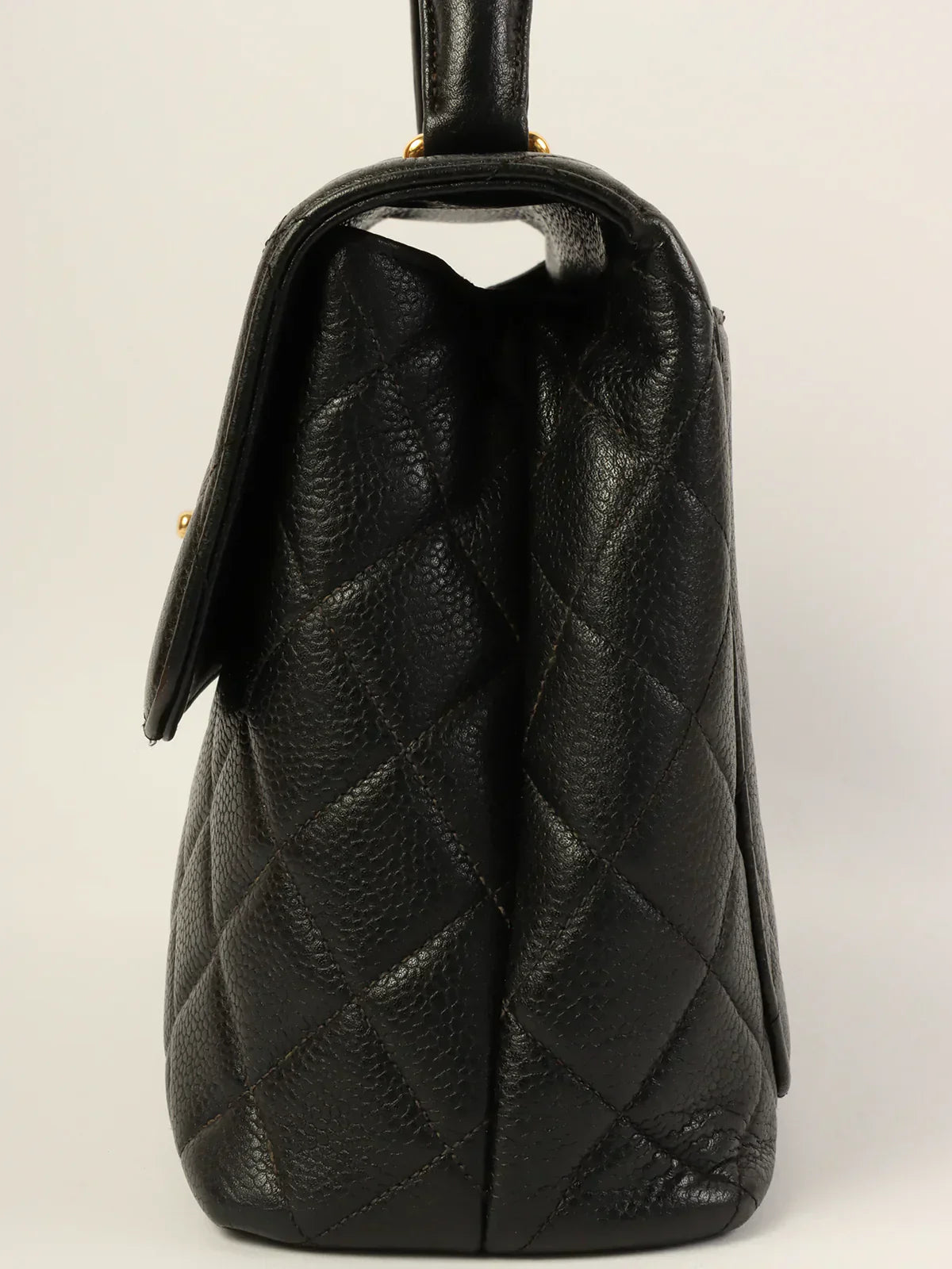 CHANEL Around 1997 Made Caviar Skin Turn-Lock Top Handle Bag Black