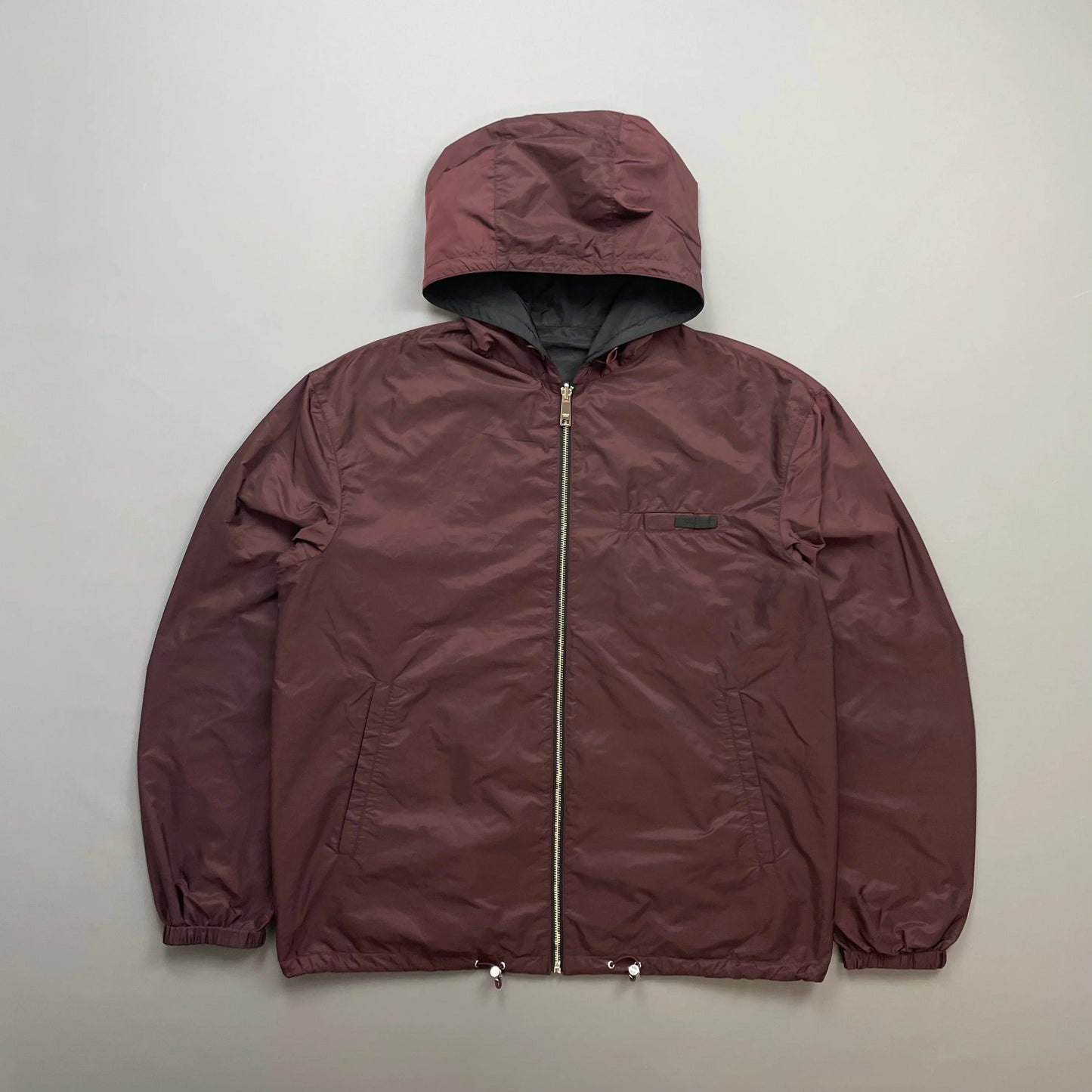 Prada Maroon & Black Reversible Lightweight Nylon Windbreaker Jacket