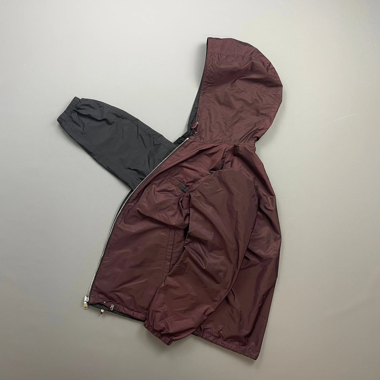 Prada Maroon & Black Reversible Lightweight Nylon Windbreaker Jacket
