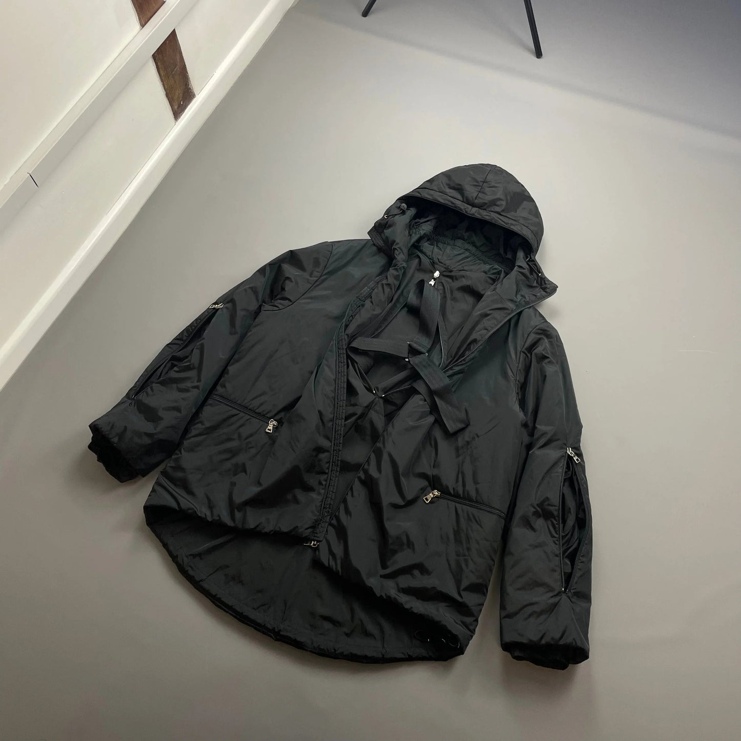 Prada Sport Black AW99 Nylon Padded Technical Packable Harness Backback Jacket
