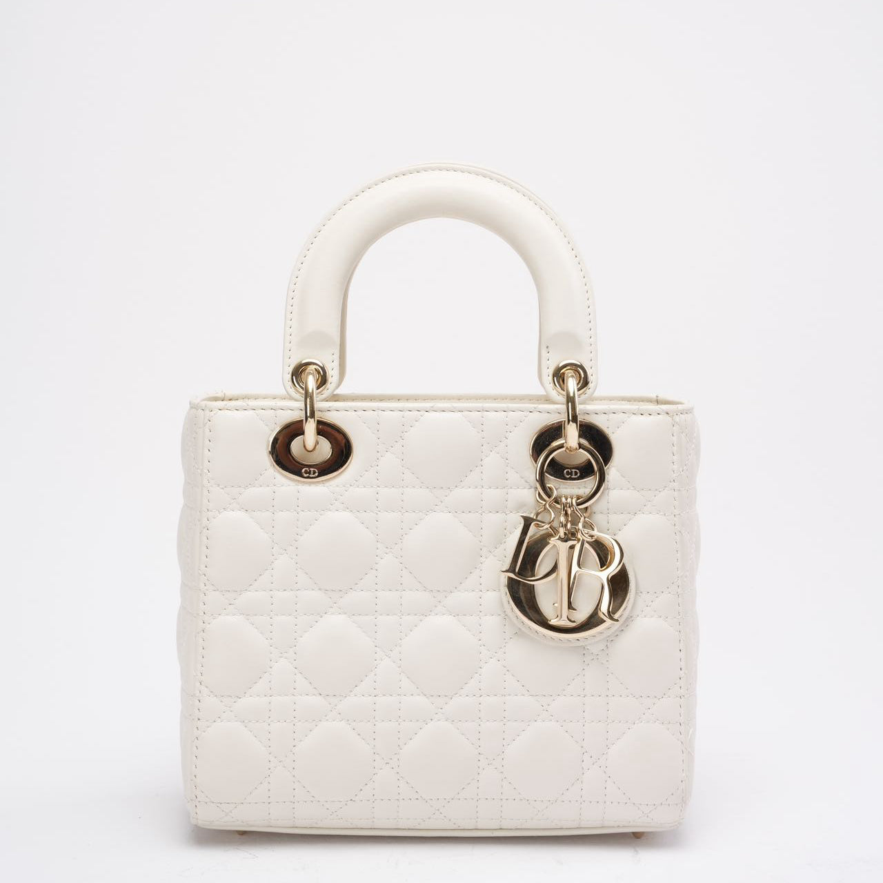 Christian Dior White Small Lady Dior in Cannage Lambskin 2020