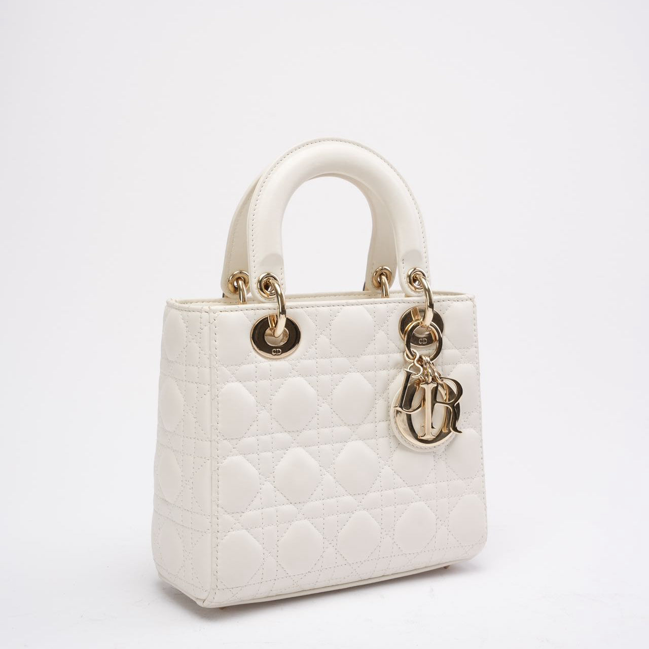 Christian Dior White Small Lady Dior in Cannage Lambskin 2020