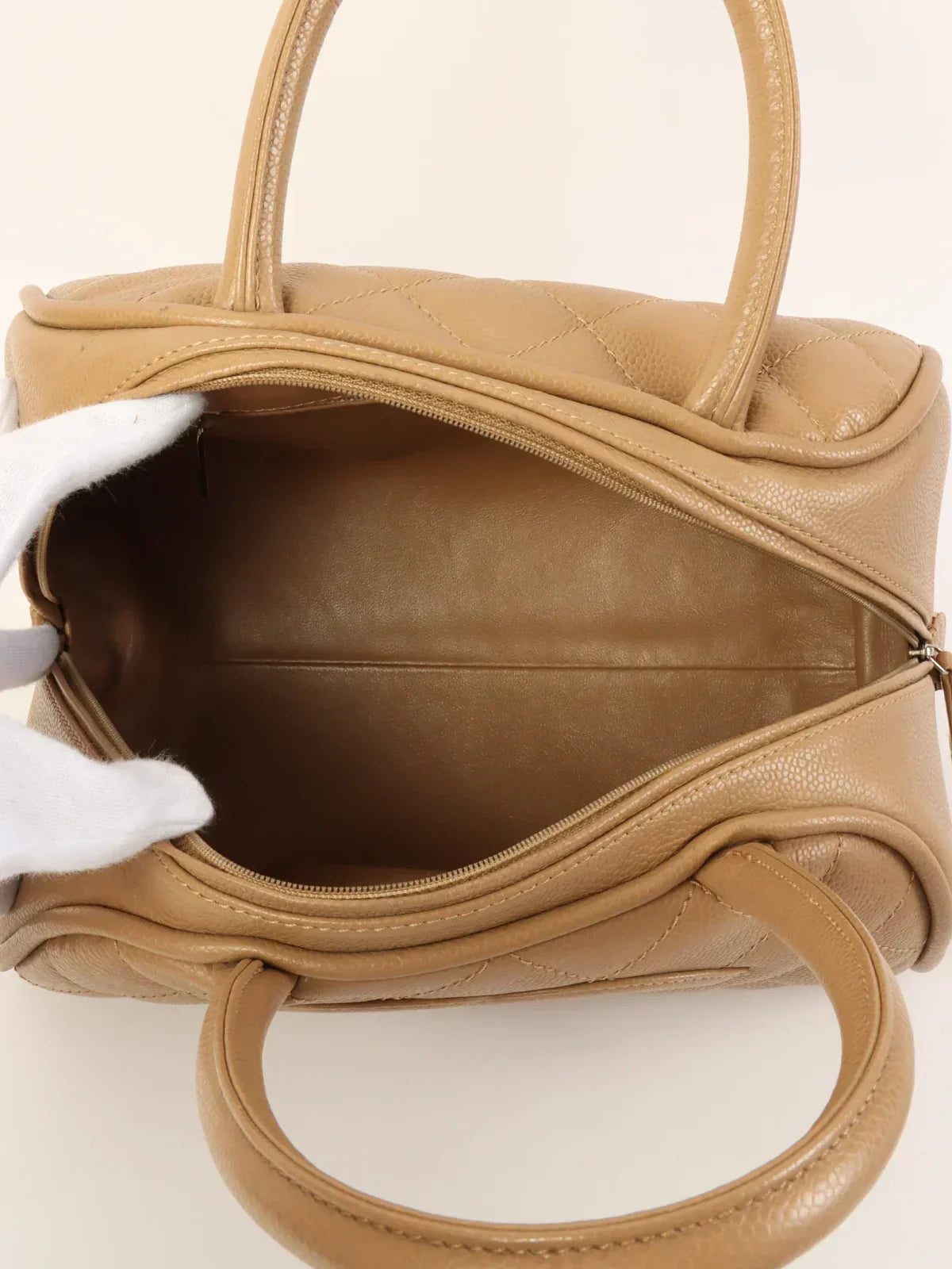 CHANEL Around 2007 Made Caviar Skin Cc Mark Stitch Top Handle Bag Mocha Beige