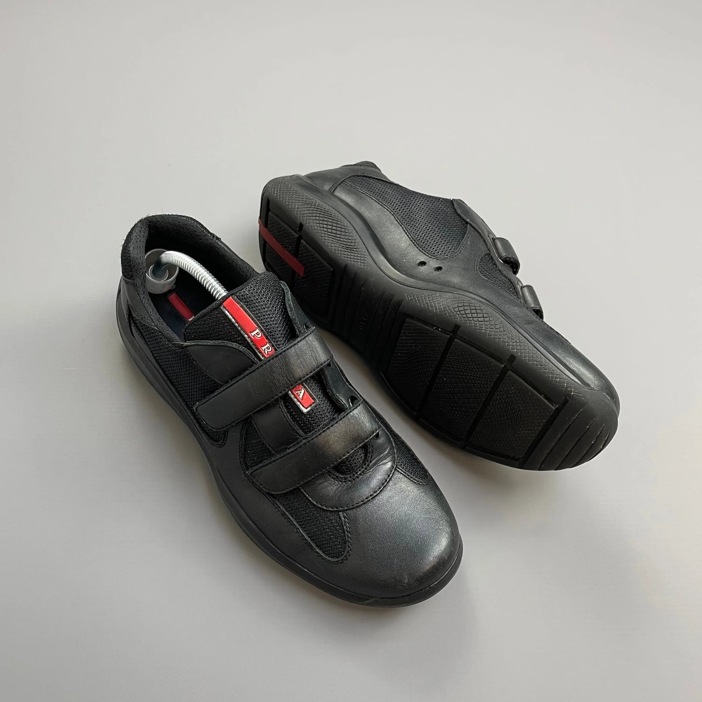 Prada Sport Black Leather Americas Cup Velcro Strap Trainers