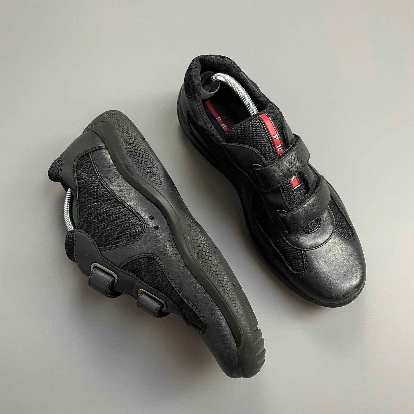 Prada Sport Black Leather Americas Cup Velcro Strap Trainers