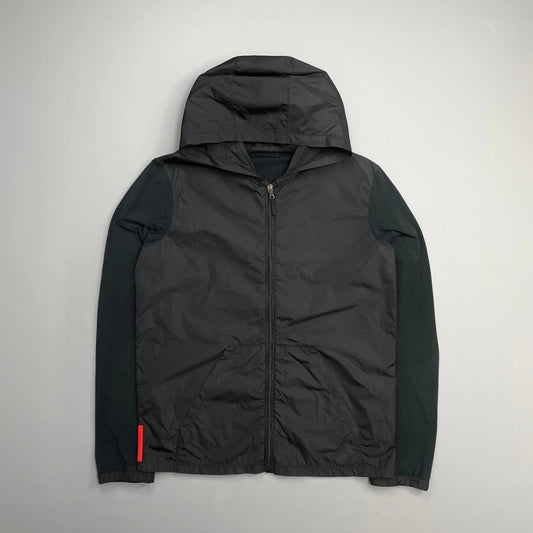 Prada Sport Black Nylon Panel Lightweight Technical Hooded Jacket